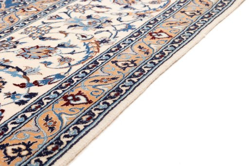 Close-up detail of 2020s Nain 6La with Silk rug from Iran / Persia showing Wool weave