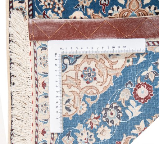 Close-up detail of New Nain 6La with Silk rug from Iran / Persia showing Wool weave