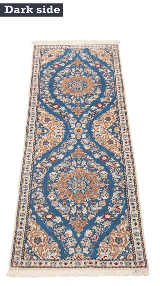 Backside of handmade New Nain 6La with Silk rug showing knot structure and weave density