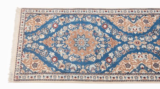 Close-up detail of New Nain 6La with Silk rug from Iran / Persia showing Wool weave