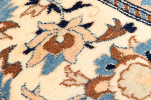Backside of handmade 2019s Nain 6La with Silk rug showing knot structure and weave density