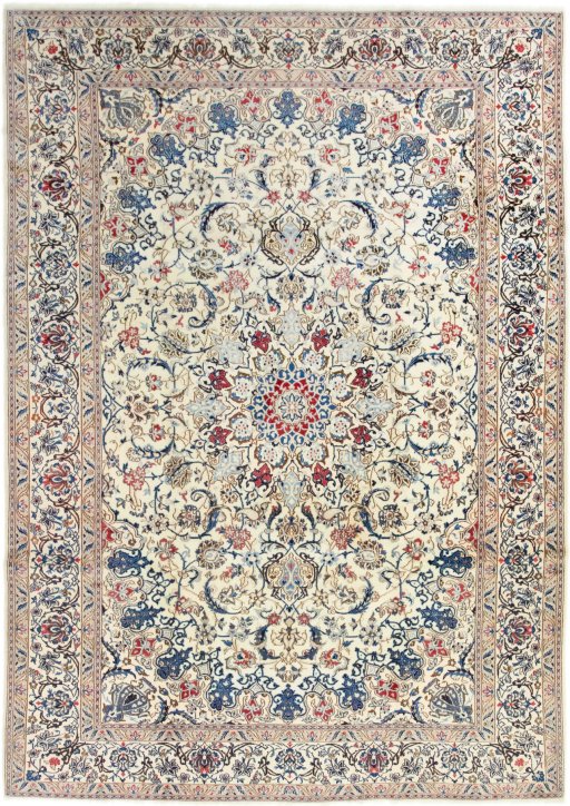 Full view of 2020s Nain 6La with Silk rug from Iran / Persia, 300 × 205 cm in Beige tones