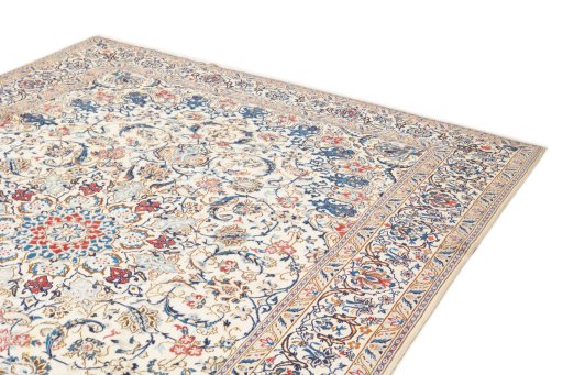 Surface texture of 2020s Nain 6La with Silk rug with natural Wool and intricate pattern