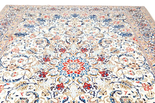 Full view of 2020s Nain 6La with Silk rug from Iran / Persia, 300 × 205 cm in Beige tones