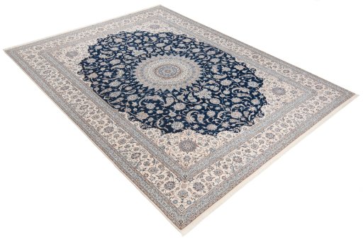 Backside of handmade New Nain 6La with Silk rug showing knot structure and weave density