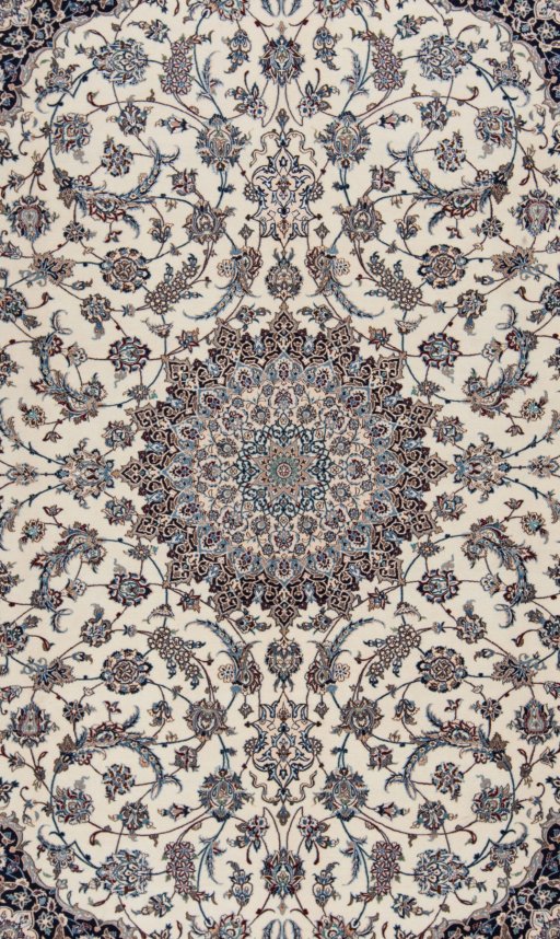 Corner detail of New Nain 6La with Silk rug showing border pattern and Wool pile
