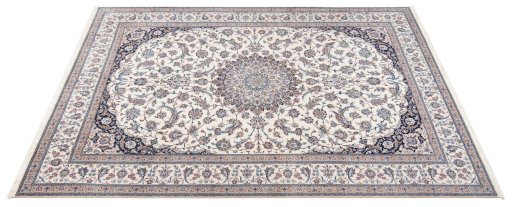 Full view of New Nain 6La with Silk rug from Iran / Persia, 357 × 260 cm in Beige tones