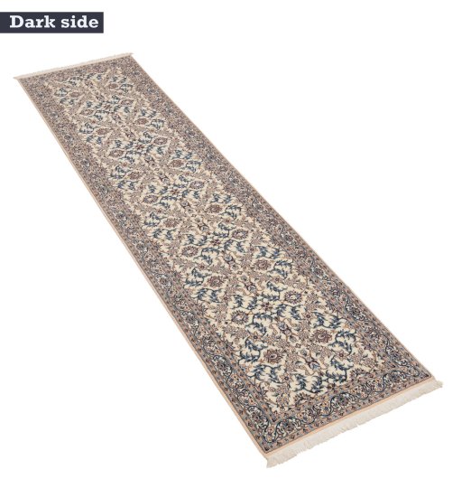 Backside of handmade New Nain 6La with Silk rug showing knot structure and weave density