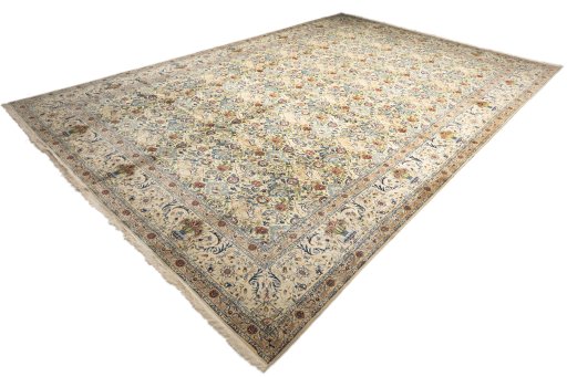 Corner detail of New Nain 6La with Silk rug showing border pattern and Wool pile