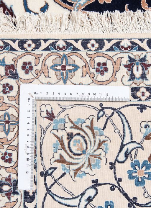 Close-up detail of New Nain 6La with Silk rug from Iran / Persia showing Wool weave