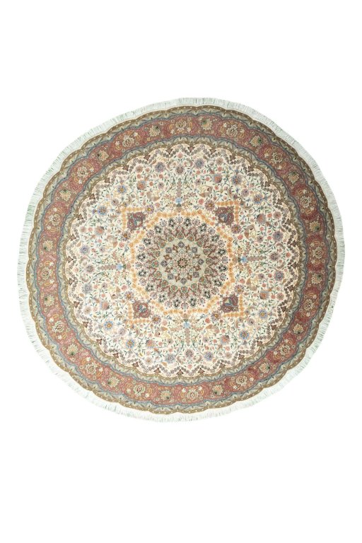 Full view of New Tabriz 50/60/70 Raj rug from Iran / Persia, 257 × 252 cm in Beige tones