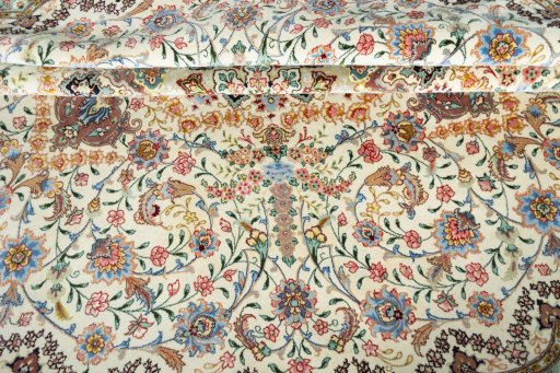 Full view of New Tabriz 50/60/70 Raj rug from Iran / Persia, 257 × 252 cm in Beige tones