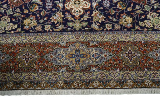 Corner detail of 1970s Tabriz 50/60/70 Raj rug showing border pattern and Cork pile