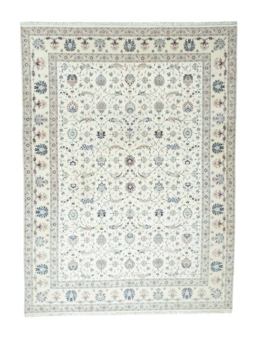 Full view of New Tabriz 50/60/70 Raj rug from Iran / Persia, 400 × 297 cm in Beige tones