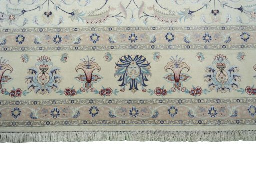 Full view of New Tabriz 50/60/70 Raj rug from Iran / Persia, 400 × 297 cm in Beige tones