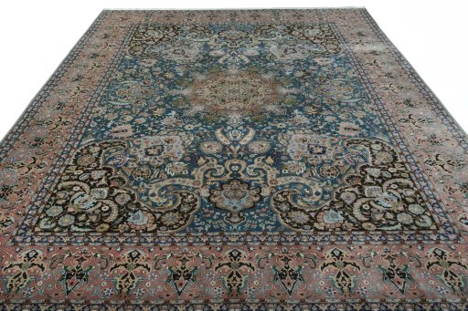 Surface texture of 1970s Tabriz 50/60/70 Raj rug with natural Cork and intricate pattern