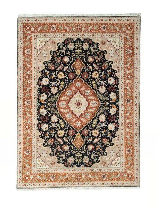 Full view of New Tabriz 50/60/70 Raj rug from Iran / Persia, 208 × 150 cm in Gray tones