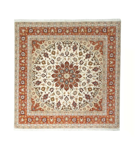 Full view of New Tabriz 50/60/70 Raj rug from Iran / Persia, 203 × 200 cm in Beige tones