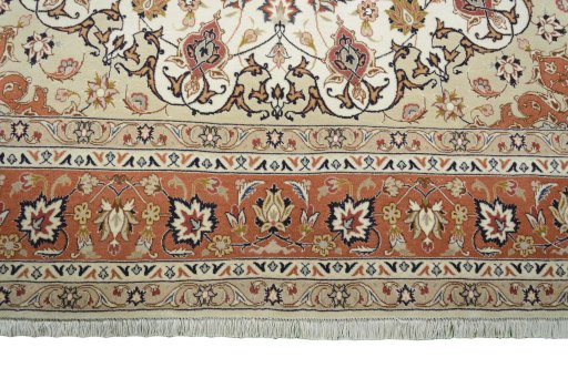 Full view of New Tabriz 50/60/70 Raj rug from Iran / Persia, 203 × 200 cm in Beige tones
