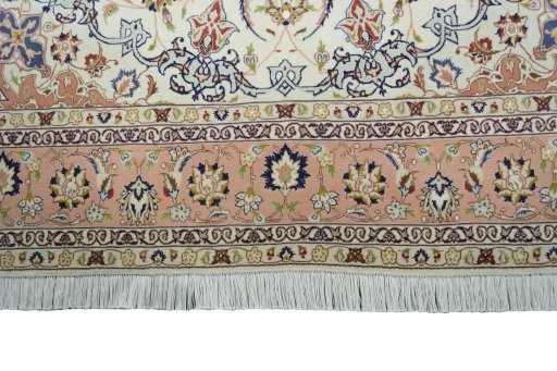 Corner detail of New Tabriz 50/60/70 Raj rug showing border pattern and Cork pile