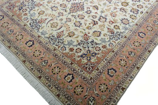 Full view of New Tabriz 50/60/70 Raj rug from Iran / Persia, 310 × 205 cm in Beige tones