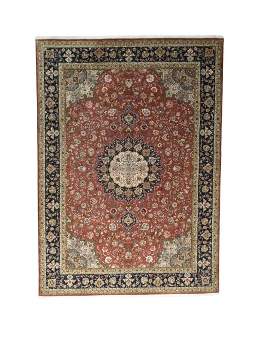 Full view of New Tabriz 50/60/70 Raj rug from Iran / Persia, 353 × 253 cm in Red tones