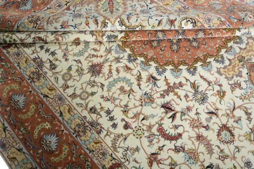 Surface texture of New Tabriz 50/60/70 Raj rug with natural Cork and intricate pattern