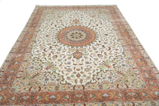 Surface texture of New Tabriz 50/60/70 Raj rug with natural Cork and intricate pattern