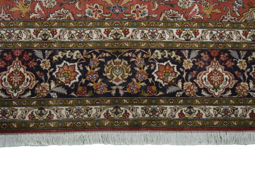 Full view of New Tabriz 50/60/70 Raj rug from Iran / Persia, 260 × 253 cm in Red tones