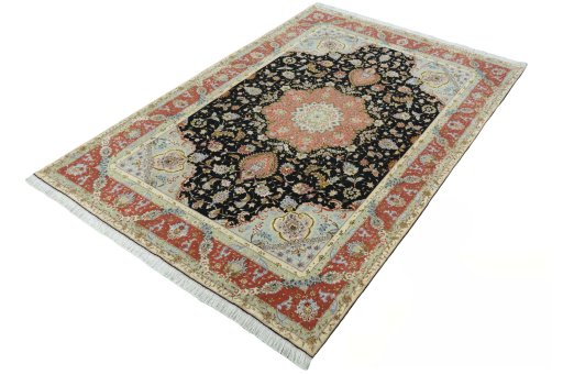 Corner detail of New Tabriz 50/60/70 Raj rug showing border pattern and Cork pile