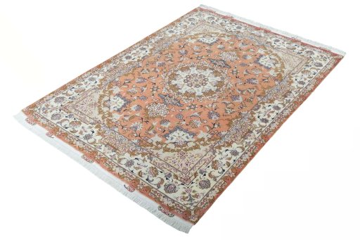 Corner detail of New Tabriz 50/60/70 Raj rug showing border pattern and Cork pile
