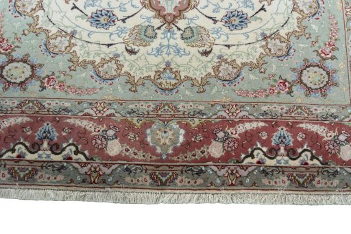 Full view of New Tabriz 50/60/70 Raj rug from Iran / Persia, 198 × 155 cm in Beige tones