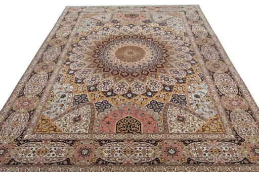Surface texture of New Tabriz 50/60/70 Raj rug with natural Cork and intricate pattern