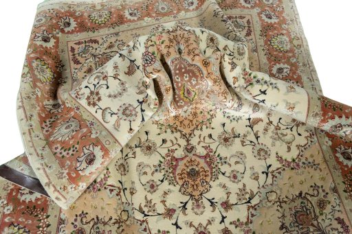 Surface texture of New Tabriz 50/60/70 Raj rug with natural Cork and intricate pattern