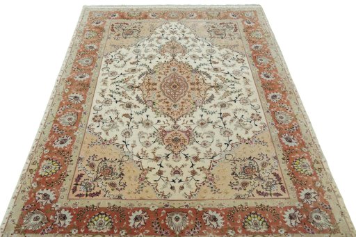 Surface texture of New Tabriz 50/60/70 Raj rug with natural Cork and intricate pattern