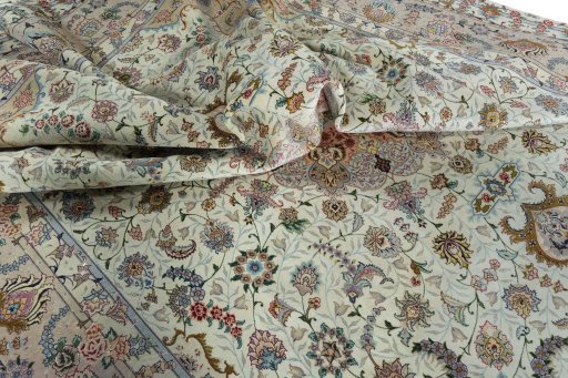 Surface texture of New Tabriz 50/60/70 Raj rug with natural Cork and intricate pattern