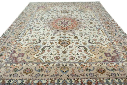 Surface texture of New Tabriz 50/60/70 Raj rug with natural Cork and intricate pattern