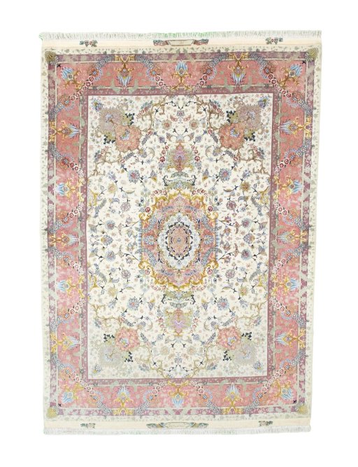 Full view of 2000s Tabriz 50/60/70 Raj rug from Iran / Persia, 214 × 151 cm in Beige tones