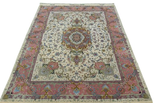 Surface texture of 2000s Tabriz 50/60/70 Raj rug with natural Cork and intricate pattern