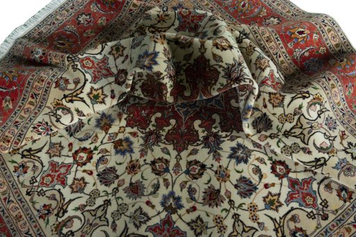 Surface texture of 2000s Tabriz 50/60/70 Raj rug with natural Cork and intricate pattern