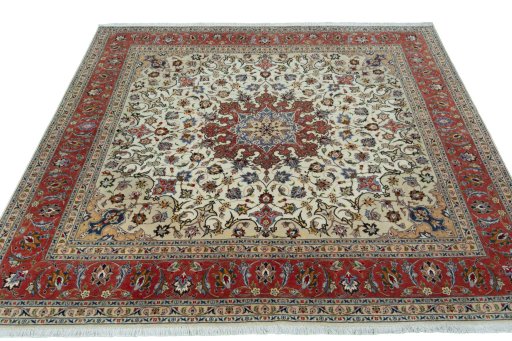 Surface texture of 2000s Tabriz 50/60/70 Raj rug with natural Cork and intricate pattern