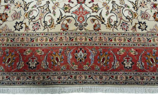 Full view of 2000s Tabriz 50/60/70 Raj rug from Iran / Persia, 201 × 201 cm in Beige tones