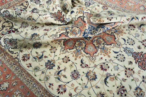 Surface texture of 2000s Tabriz 50/60/70 Raj rug with natural Cork and intricate pattern