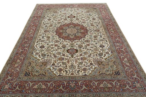 Surface texture of 2000s Tabriz 50/60/70 Raj rug with natural Cork and intricate pattern