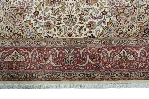 Full view of 2000s Tabriz 50/60/70 Raj rug from Iran / Persia, 306 × 206 cm in Beige tones