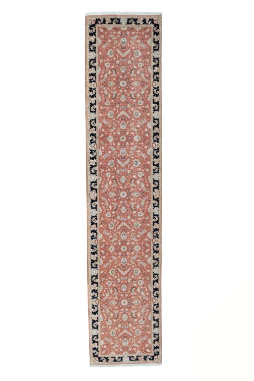 Full view of 2000s Tabriz 50/60/70 Raj rug from Iran / Persia, 390 × 85 cm in Red tones