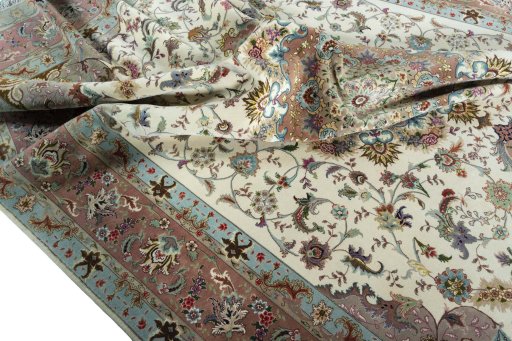 Surface texture of 2000s Tabriz 50/60/70 Raj rug with natural Cork and intricate pattern