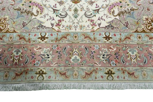 Full view of 2000s Tabriz 50/60/70 Raj rug from Iran / Persia, 352 × 248 cm in Beige tones