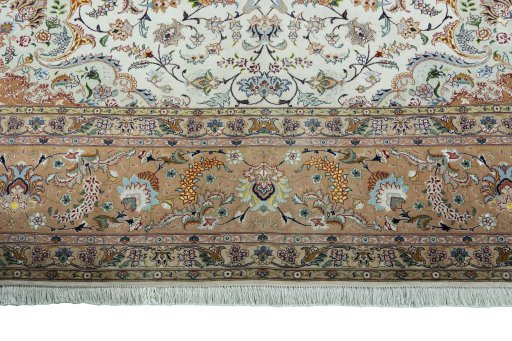 Full view of 2000s Tabriz 50/60/70 Raj rug from Iran / Persia, 400 × 305 cm in Beige tones