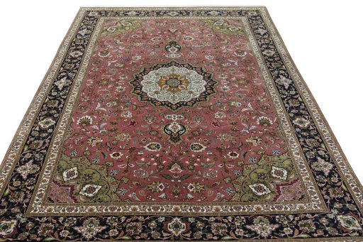 Surface texture of 2000s Tabriz 50/60/70 Raj rug with natural Cork and intricate pattern